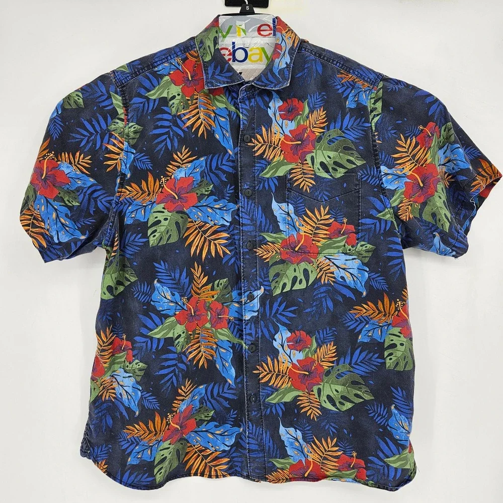 Tommy Bahama Shirt Mens‎ XL Floral Hawaiian Camp All Over Print Botanic Ocean